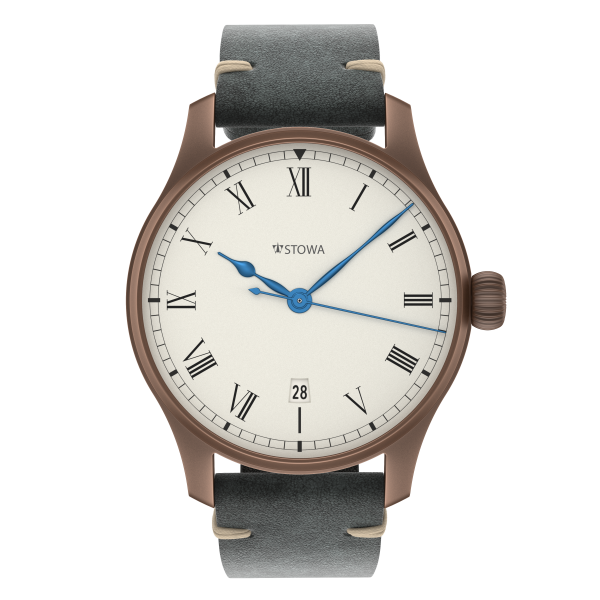 Marine Bronze Vintage 40 roman automatic top grade with date solid silver (925/000) antique strap gray