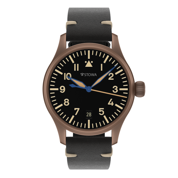 Flieger Bronze Vintage 36 automatic top grade with logo with date antique strap black