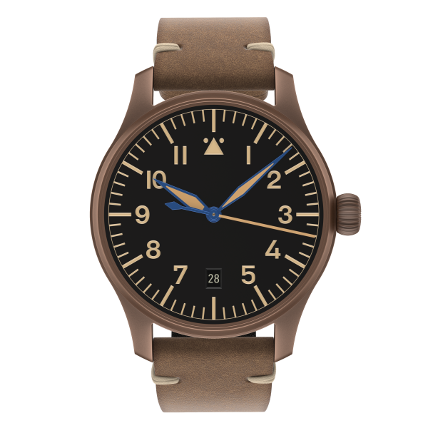 Flieger Bronze Vintage 40 automatic top grade without logo with date antique strap brown