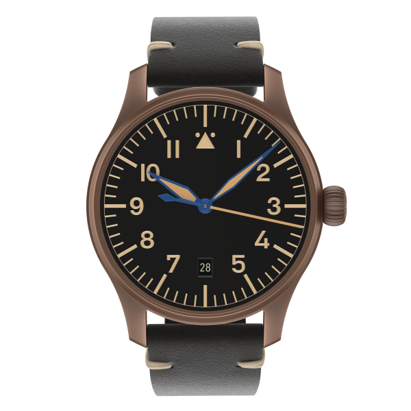 Flieger Bronze Vintage 40 automatic top grade without logo with date antique strap black