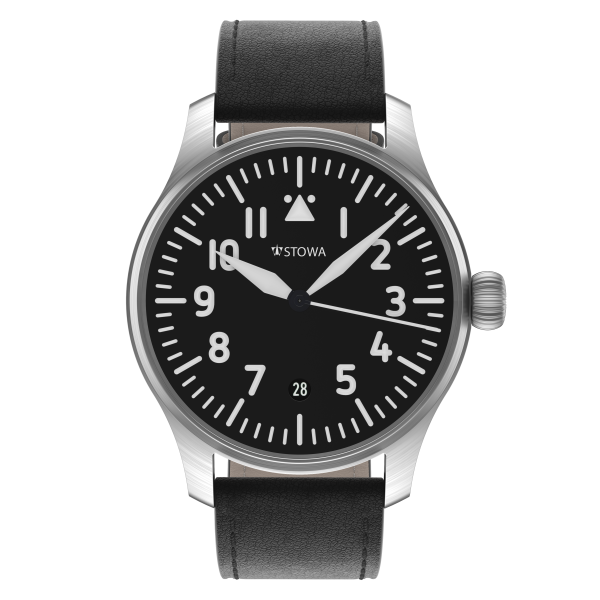 Flieger Verus 40 handwound top grade with logo with logo pilot strap without rivets