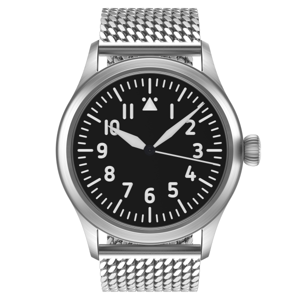 Flieger Verus Sport 43 automatic basic without logo without date Milanaise metal strap