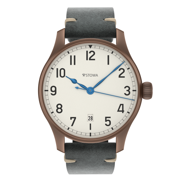Marine Bronze Vintage 40 arabic automatic top grade with date solid silver (925/000) antique strap gray