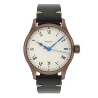 Marine Bronze Vintage 36 roman automatic basic with date solid silver (925/000) antique strap black
