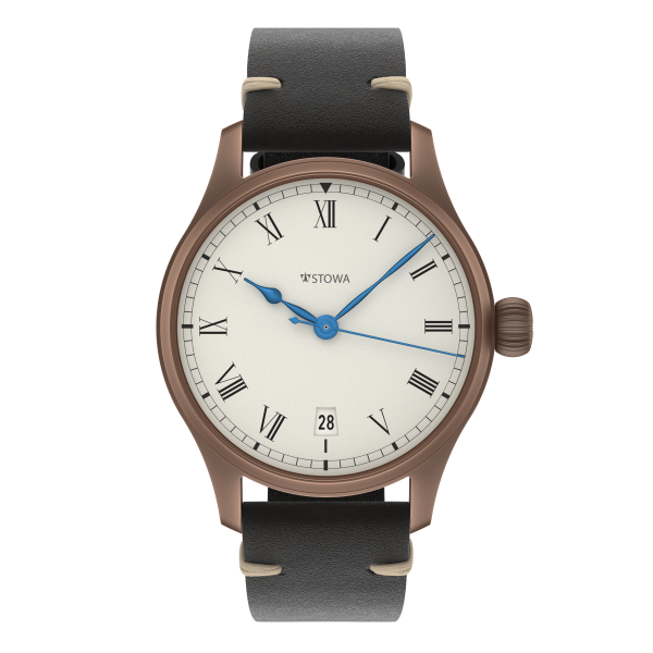 Marine Bronze Vintage 36 roman automatic top grade with date solid silver (925/000) antique strap black