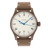 Marine Bronze Vintage 40 roman automatic basic with date solid silver (925/000) antique strap brown