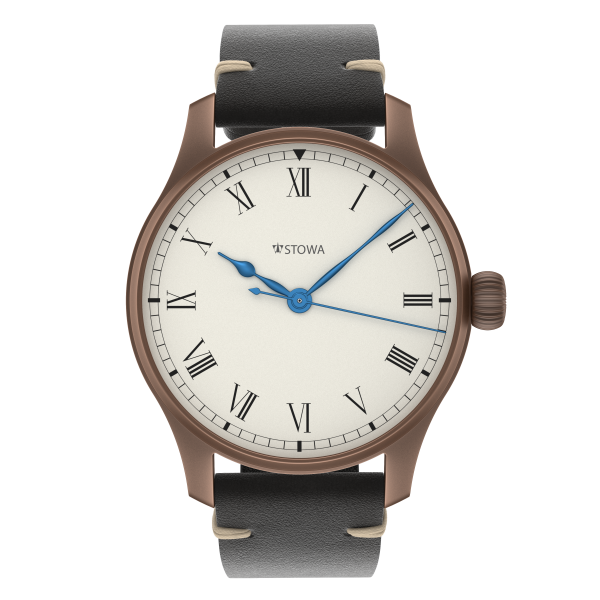 Marine Bronze Vintage 40 roman automatic basic without date solid silver (925/000) antique strap black