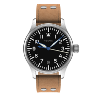 Flieger Classic 36 handwound top grade with logo with date pilot strap old style brown