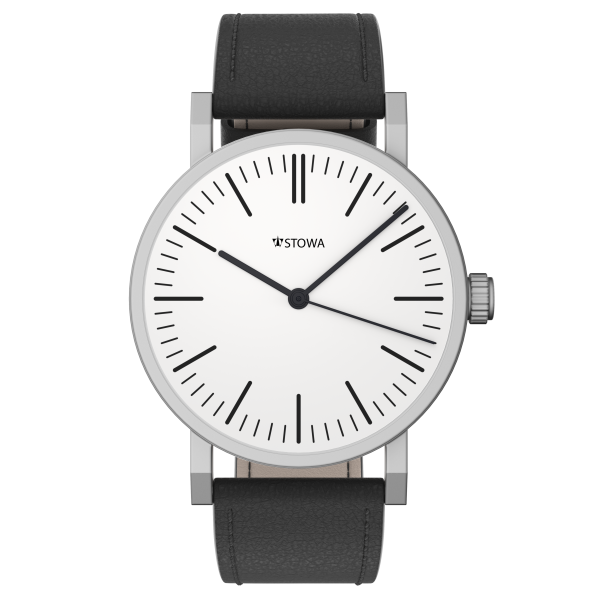 Antea 1919 automatic top grade white leather strap black (hand stitched)