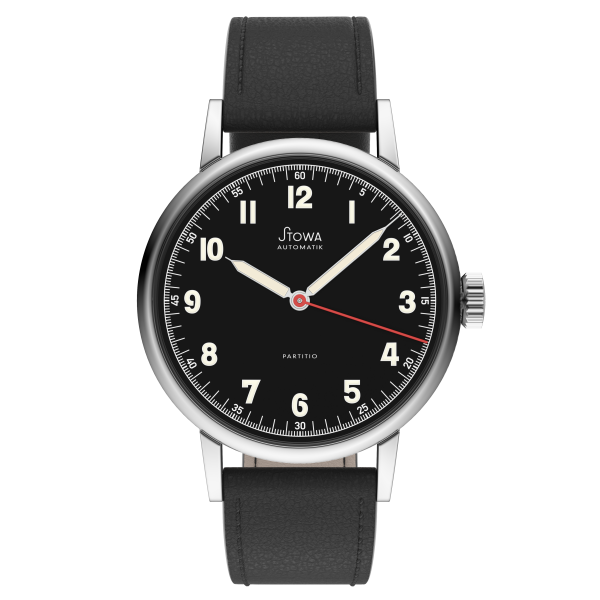 Partitio Classic black with red second hand automatic basic leather strap black (hand stitched)