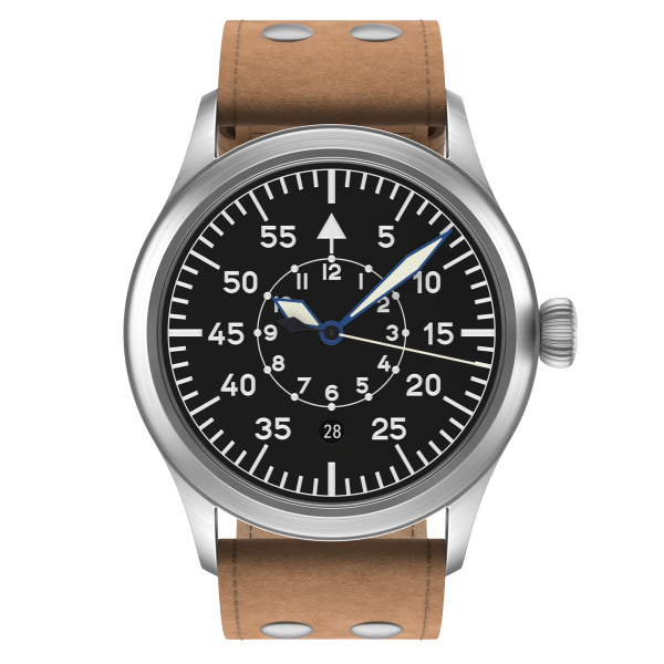 Flieger Classic Sport Baumuster B handwound top grade with date pilot strap in old style brown N