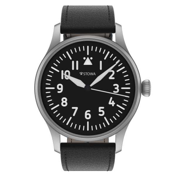 Flieger Verus 42 Automatik Top Ausführung mit Logo ohne Datum Lederband schwarz (handgenäht)