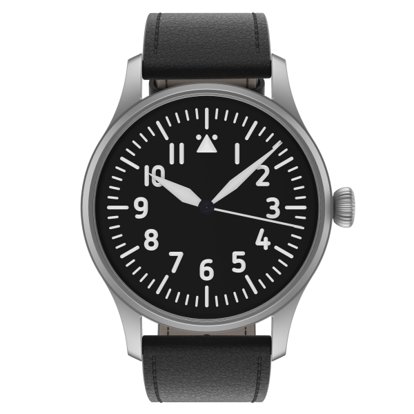 Flieger Verus 42 handwound top grade without logo without logo leather strap black (hand stitched)