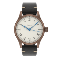 Marine Bronze Vintage 36 roman automatic basic without date solid silver (925/000) antique strap brown