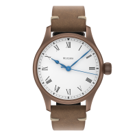 Marine Bronze Vintage 36 roman automatic basic without date white antique strap brown